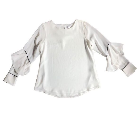 Calvin Klein Women’s White Blouse Ruffle Sleeve Pullover Size Small - Picture 1 of 10